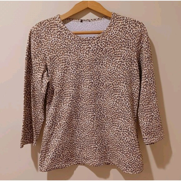 J Mclaughlin Signature Catalina Cloth Leopard Print 3/4 Sleeve Top Brown Medium - Picture 1 of 5